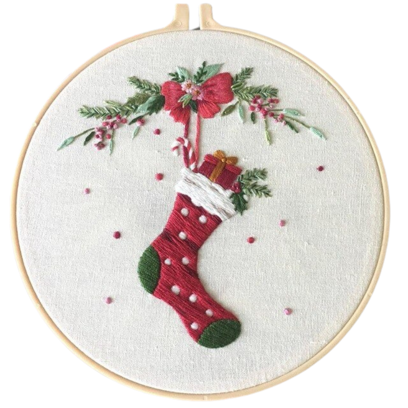Santa Socks Wreath Embroidery DIY Knitting Kit