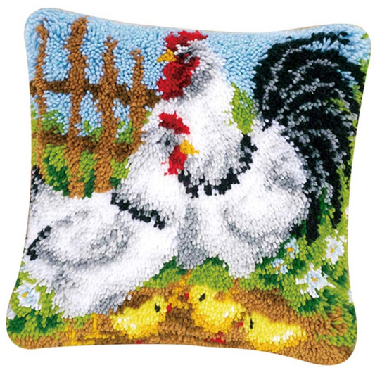 Rooster Latch Hook Pillow Crocheting Knitting Kit