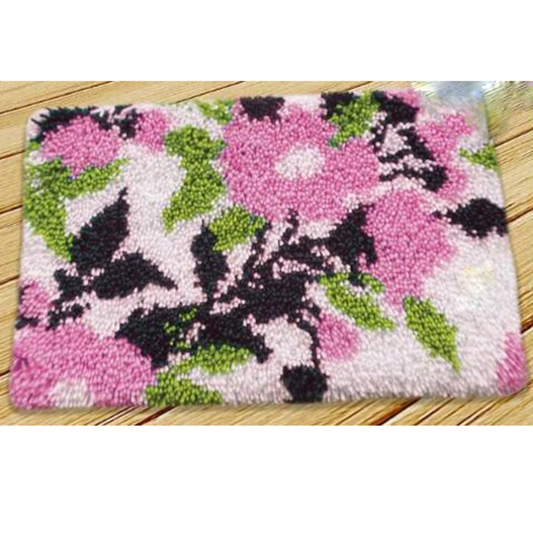 Pink Flowers Latch Hook Rug Crocheting Knitting Kit