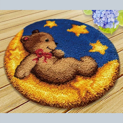 Bear On Moon Latch Hook Rug Crocheting Knitting Kit