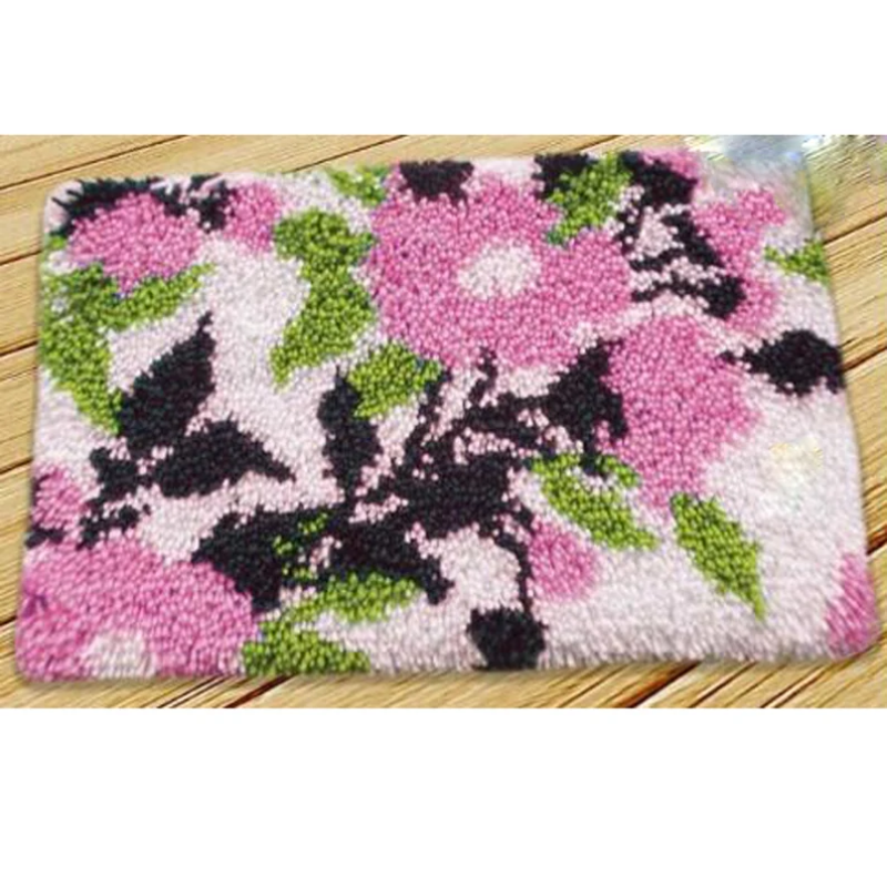 Pink Flowers Latch Hook Rug Crocheting Knitting Kit