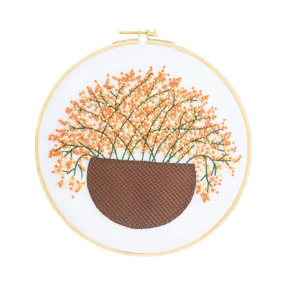 Tiny Orange Flowers Embroidery DIY Knitting Kit