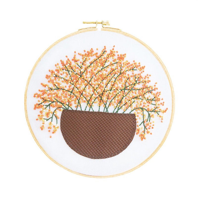 Tiny Orange Flowers Embroidery DIY Knitting Kit