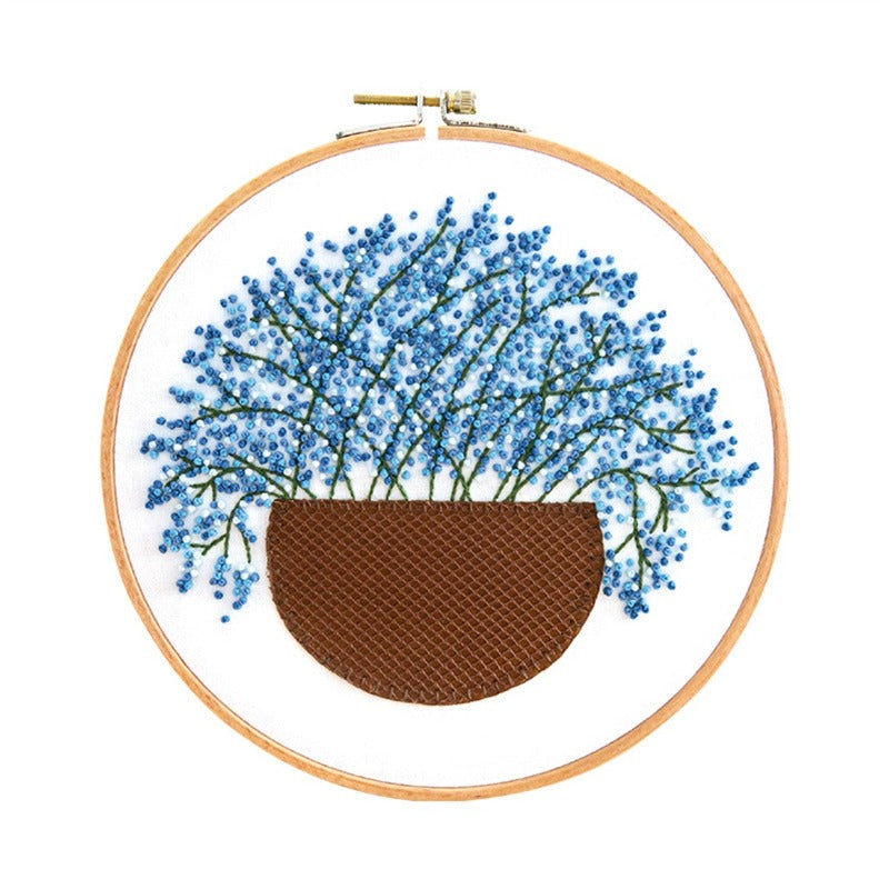 Tiny Blue Flowers Embroidery DIY Knitting Kit