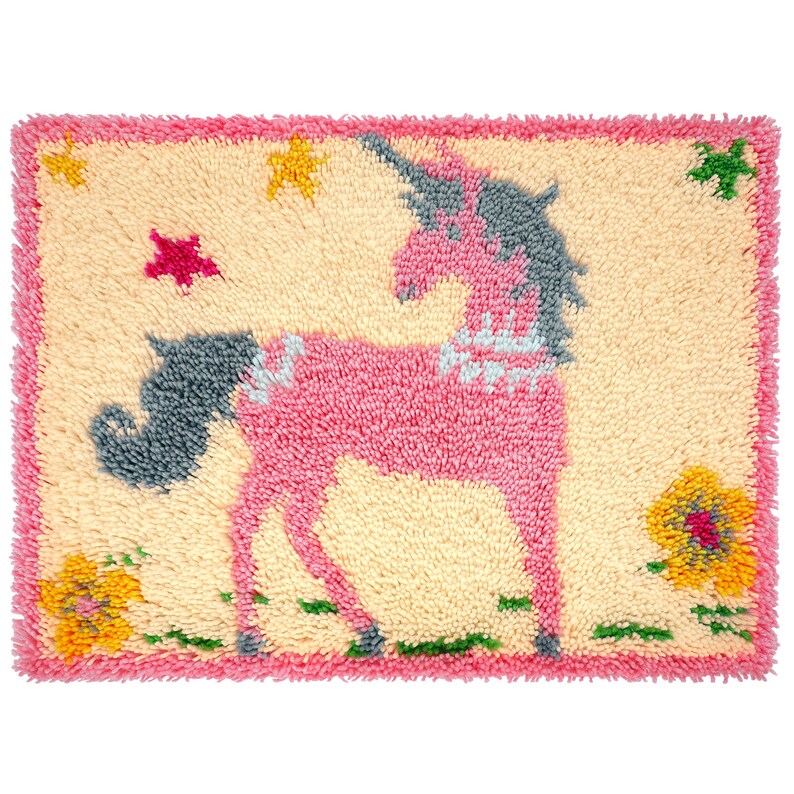 Pink and Grey Unicorn Latch Hook Rug Crocheting Knitting Kit