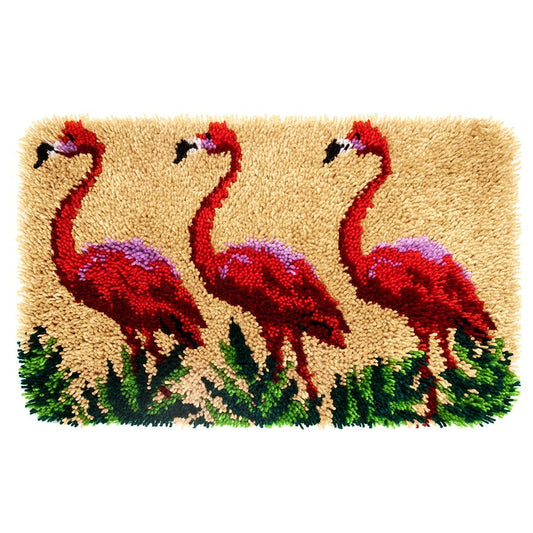 Three Flamingos Latch Hook Rug Crocheting Knitting Kit