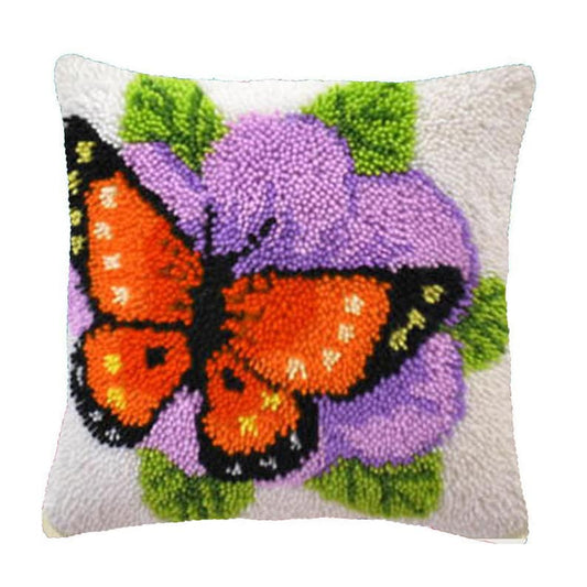 Red Butterfly Latch Hook Pillow Crocheting Kit