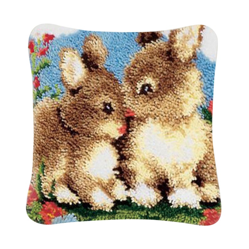 Rabbit Family Latch Hook Pillow Crocheting Kit