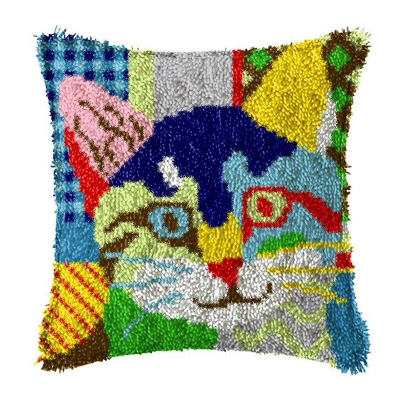 Multicolour Cat Latch Hook Pillow Crocheting Kit
