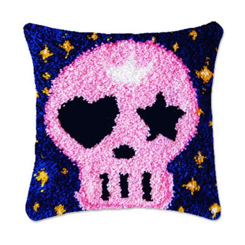 Pink Skull Latch Hook Pillow Crocheting Kit
