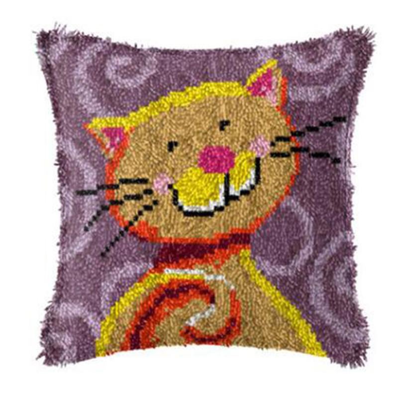 Yellow Cat Latch Hook Pillow Crocheting Kit