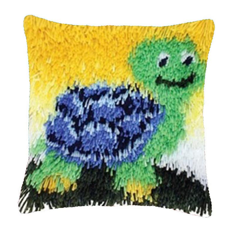 Green Turtle Latch Hook Pillow Crocheting Kit
