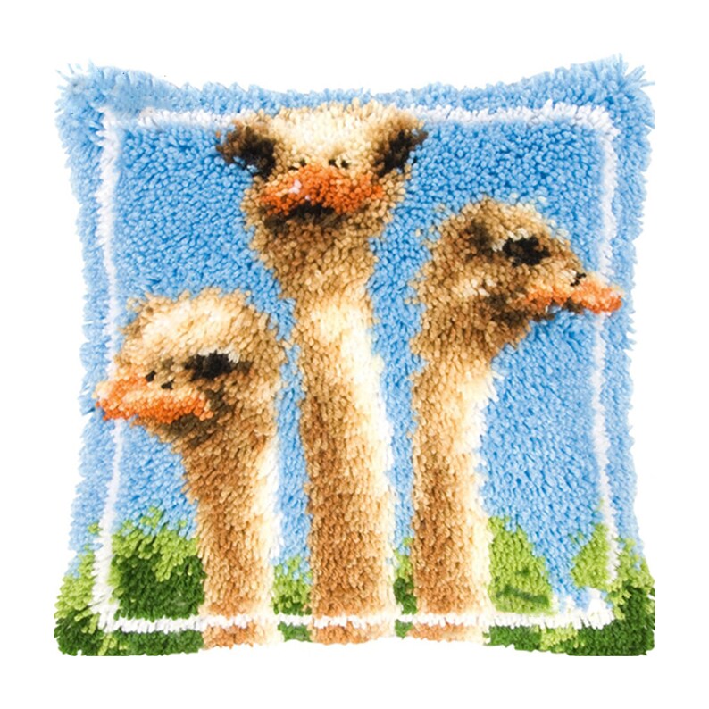 Ostriches Latch Hook Pillow Crocheting Kit