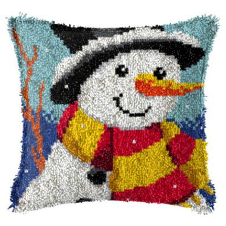 Happy Snowman Latch Hook Pillow Crocheting Kit