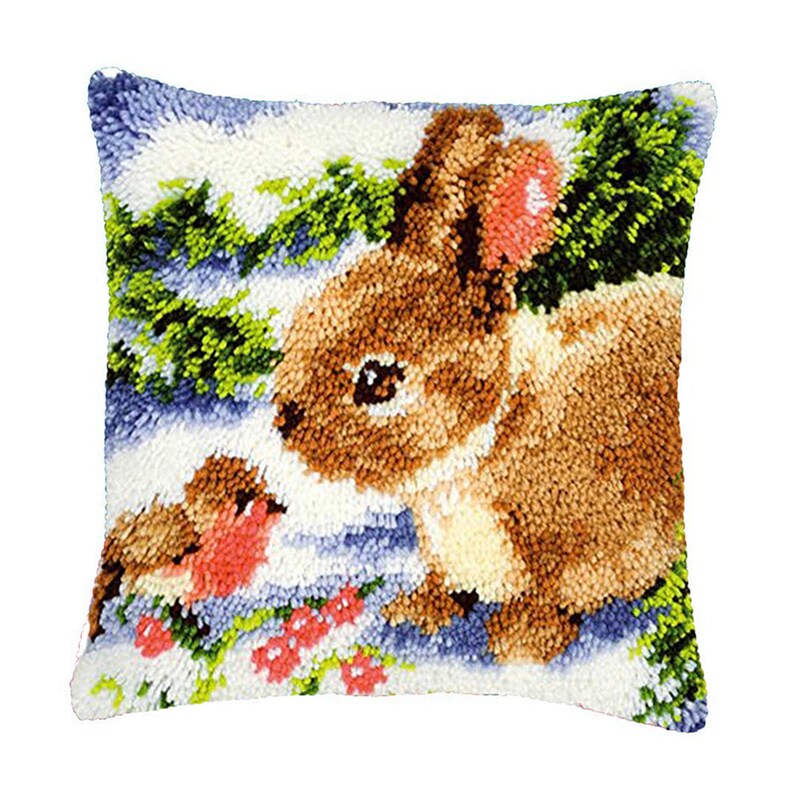 Rabbit and Bird Latch Hook Pillow Crocheting Kit