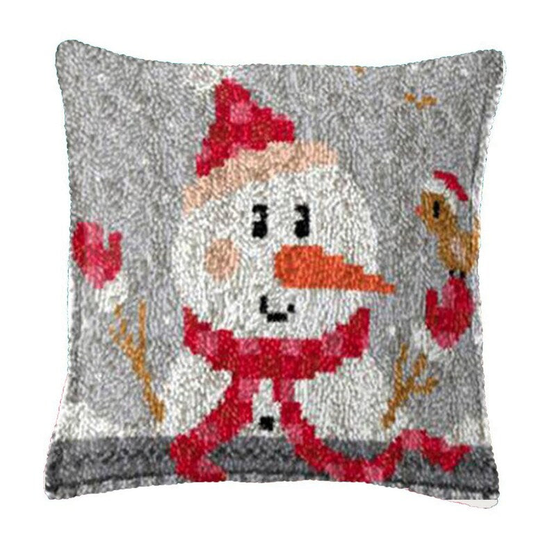 Snowman with Red Hat Latch Hook Pillow Crocheting Kit