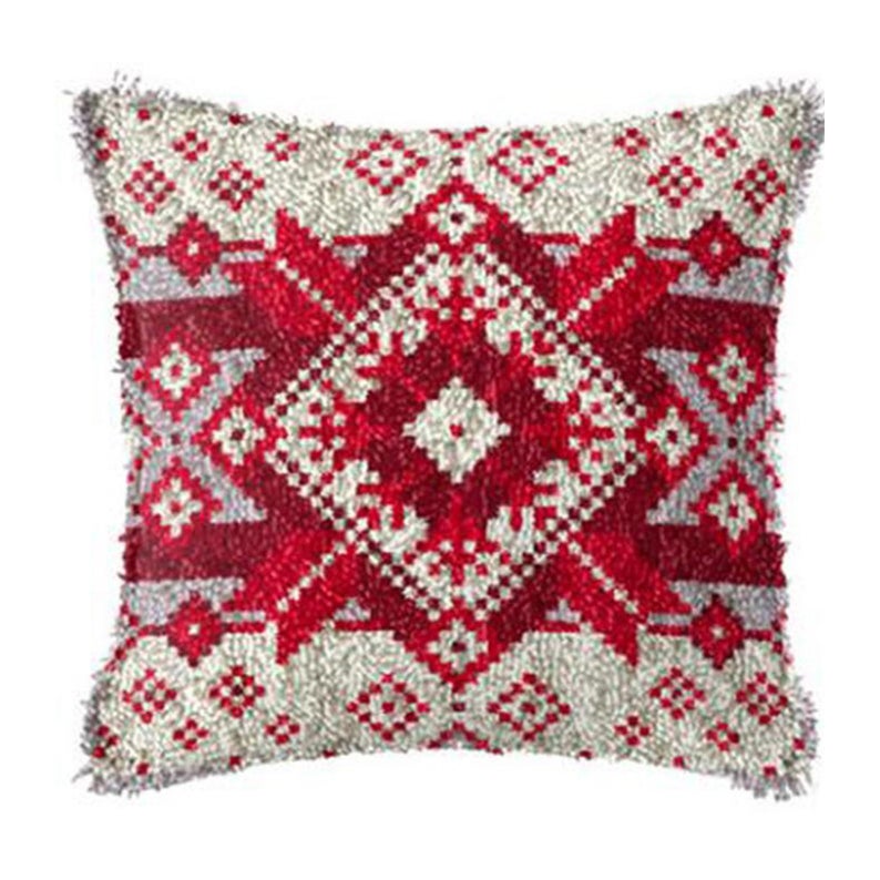 Red Pattern Latch Hook Pillow Crocheting Kit