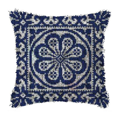 Dark Blue Pattern Latch Hook Pillow Crocheting Kit