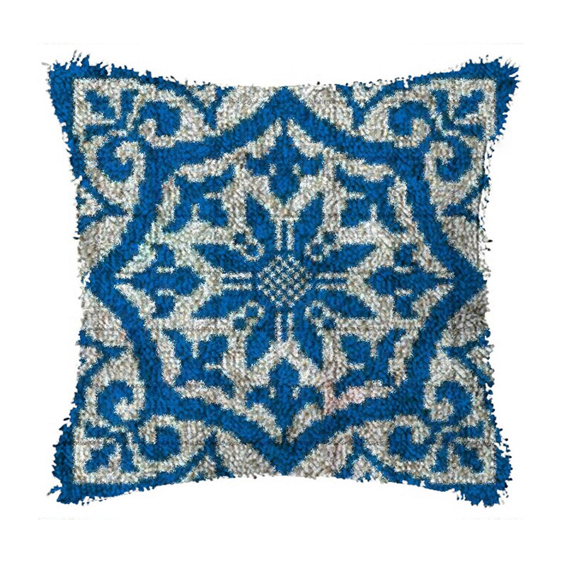 Light Blue Pattern Latch Hook Pillow Crocheting Kit