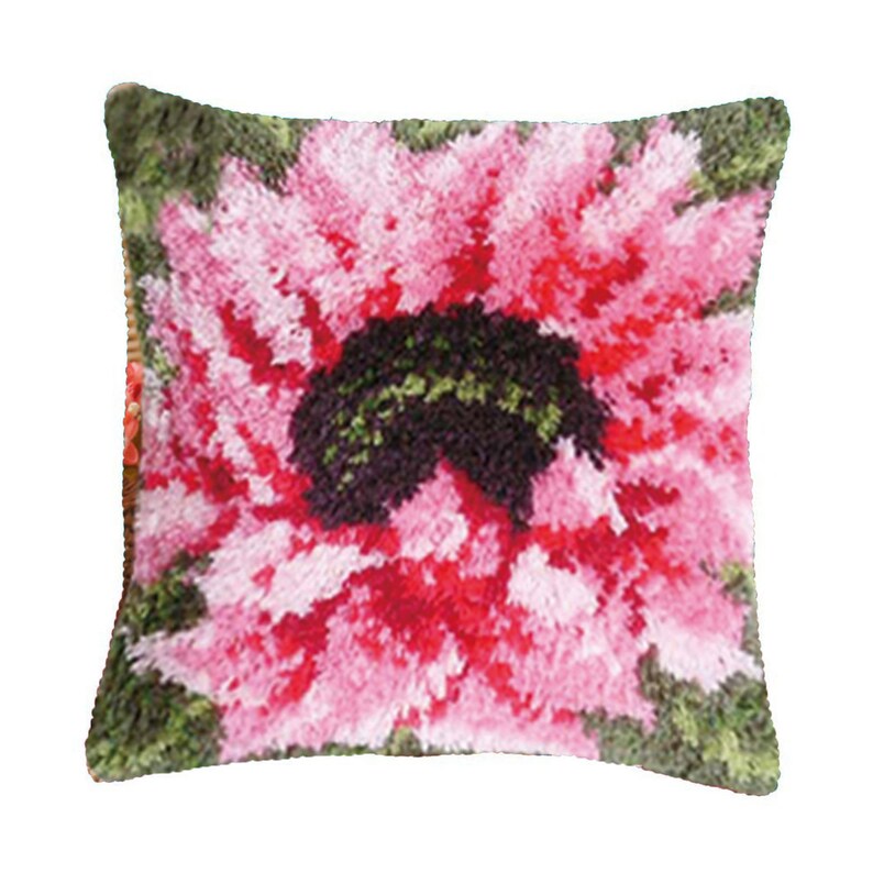 Pink Flower Latch Hook Pillow Crocheting Kit