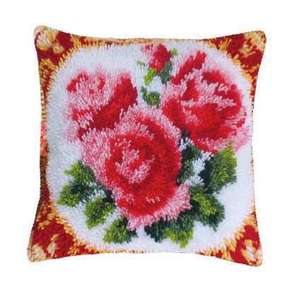 Pink Roses Latch Hook Pillow Crocheting Kit