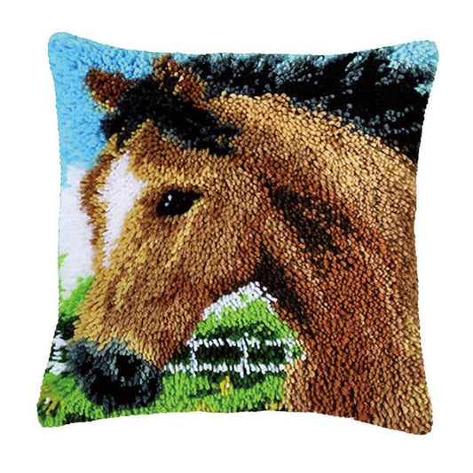 Brown Horse Latch Hook Pillow Crocheting Knitting Kit