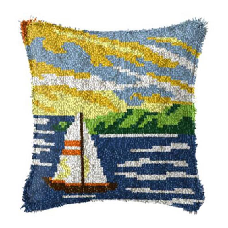 Sailboat Latch Hook Pillow Crocheting Kit