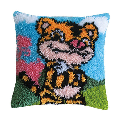 Cool Tiger Latch Hook Pillow Crocheting Kit