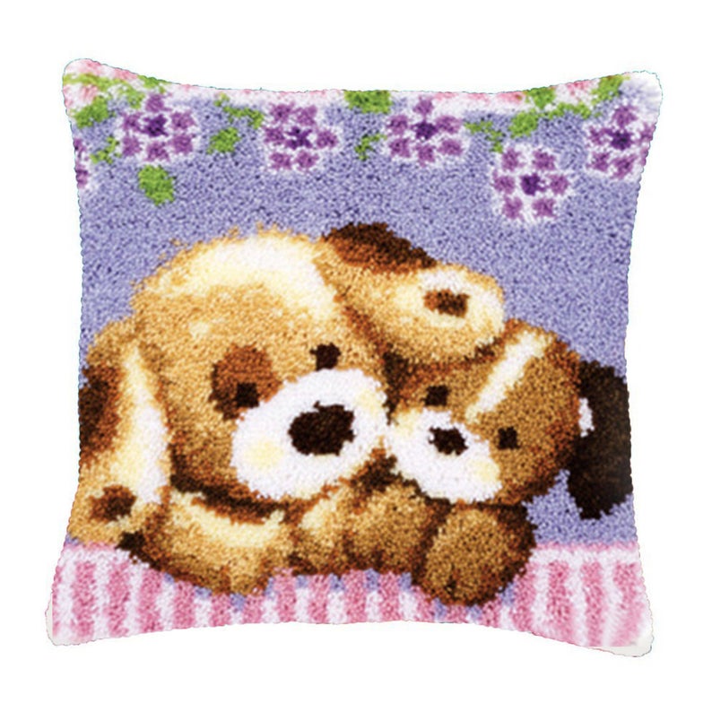 Two Cute Dogs Latch Hook Pillow Crocheting Kit