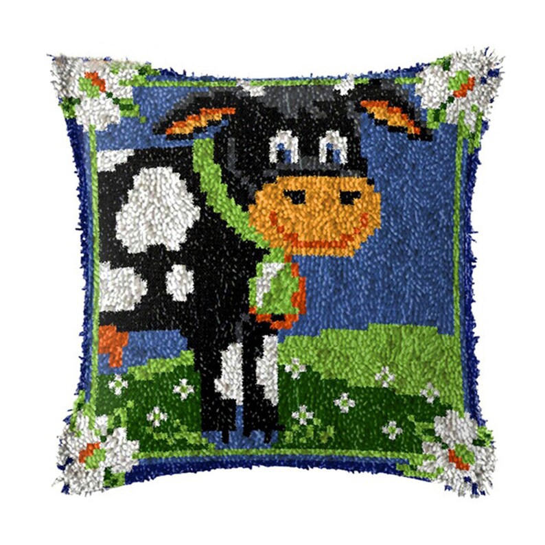 Cute Cow Latch Hook Pillow Crocheting Kit