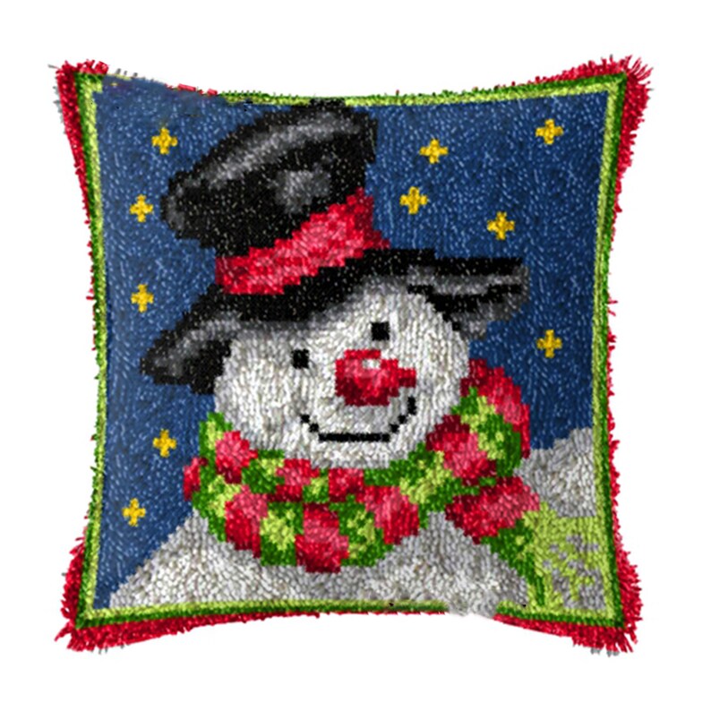 Christmas Snowman Latch Hook Pillow Crocheting Kit