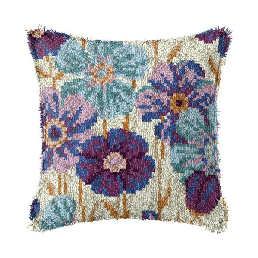 Blue Flowers Latch Hook Pillow Crocheting Knitting Kit