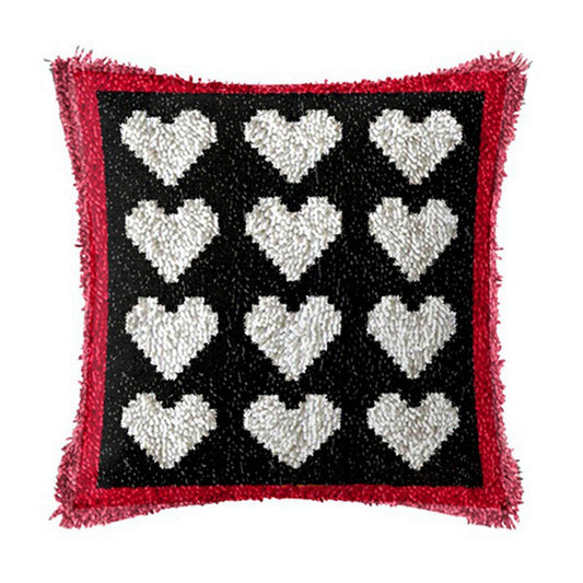 White Hearts Latch Hook Pillow Crocheting Kit