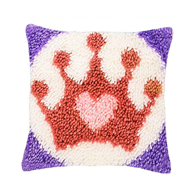 Pink Crown Latch Hook Pillow Crocheting Kit