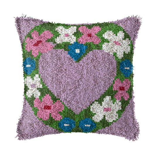 Heart-Shaped Flowers Latch Hook Pillow Crocheting Kit