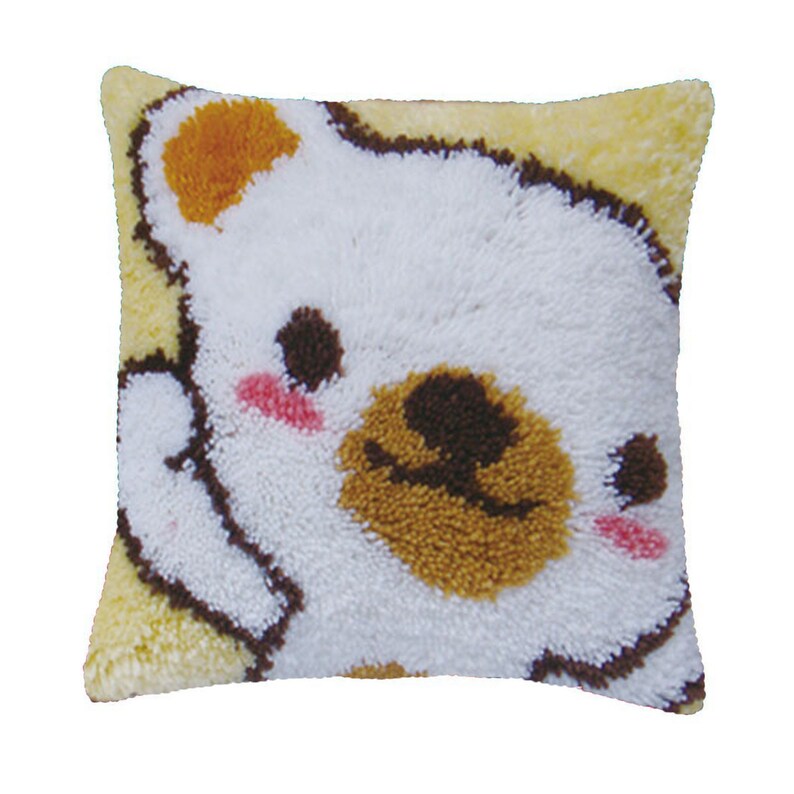 Cute White Bear Latch Hook Pillow Crocheting Kit