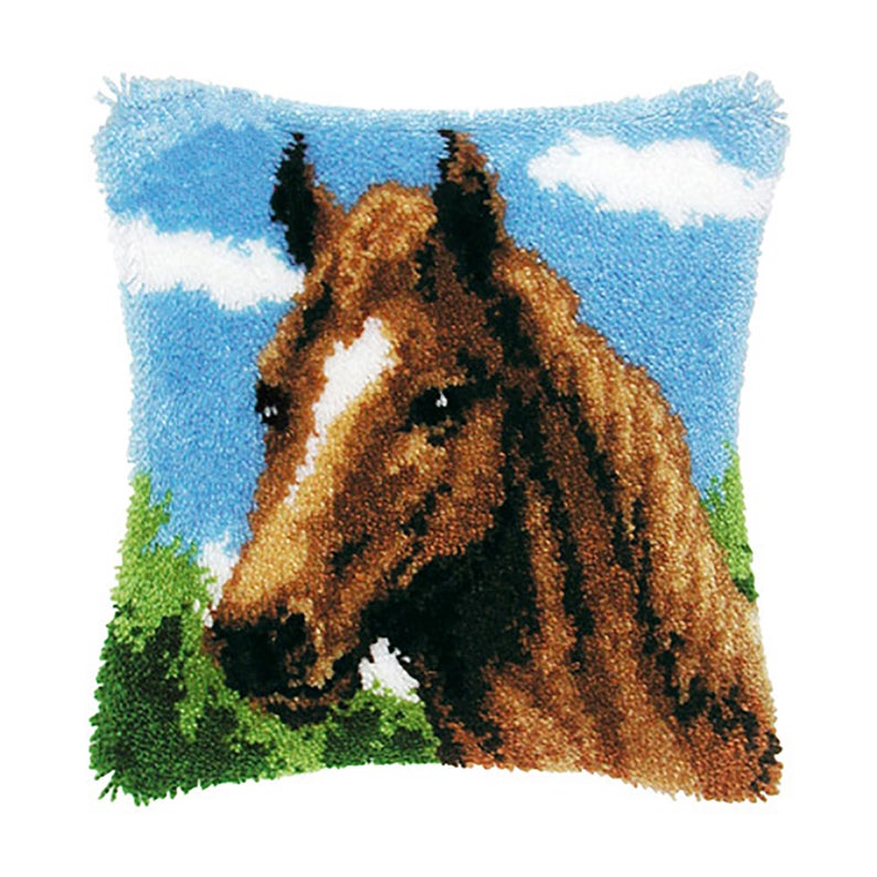 Brown Horse Latch Hook Pillow Crocheting Knitting Kit