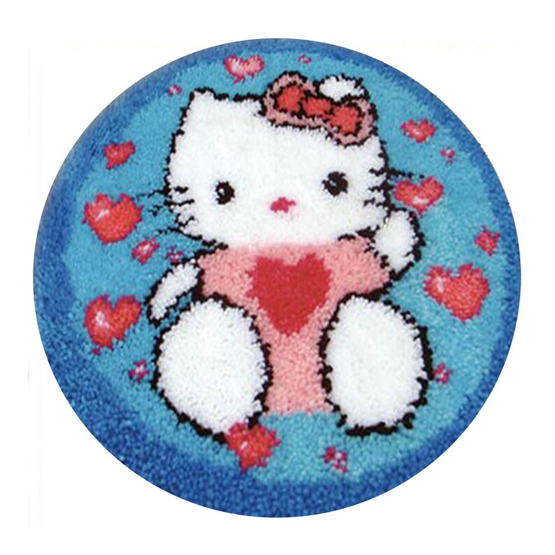 Cute White Kitten Latch Hook Rug Crocheting Knitting Kit