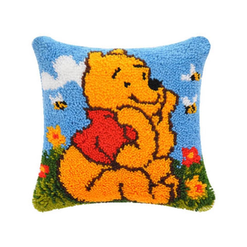 Cute Yellow Bear Latch Hook Pillow Crocheting Kit