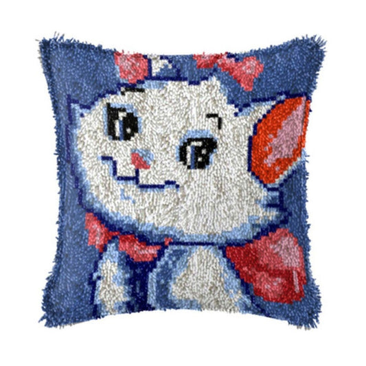 Cute White Cat Latch Hook Pillow Crocheting Kit