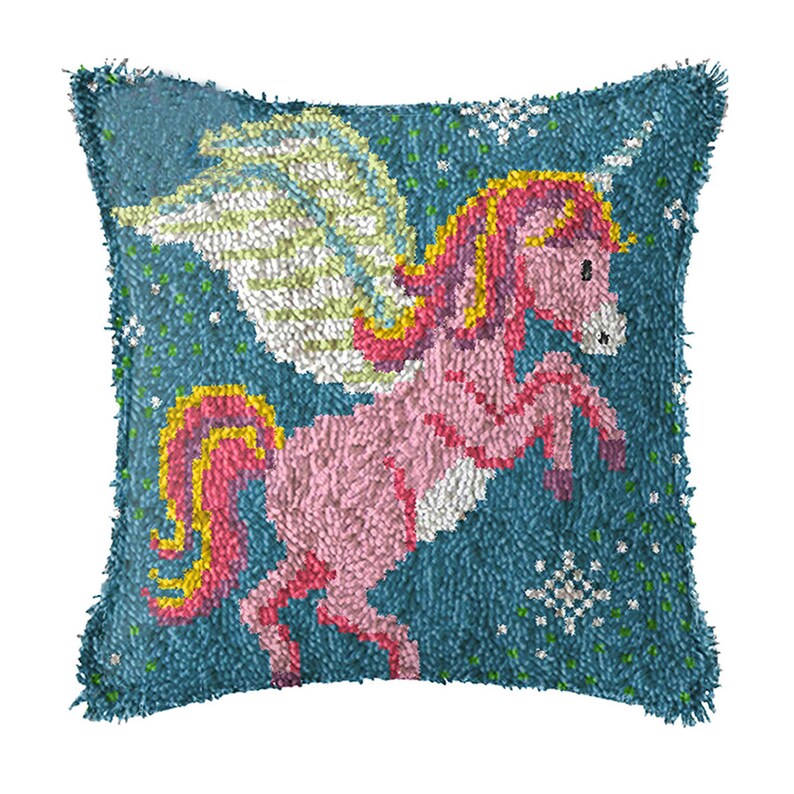 Pink Unicorn Latch Hook Pillow Crocheting Kit