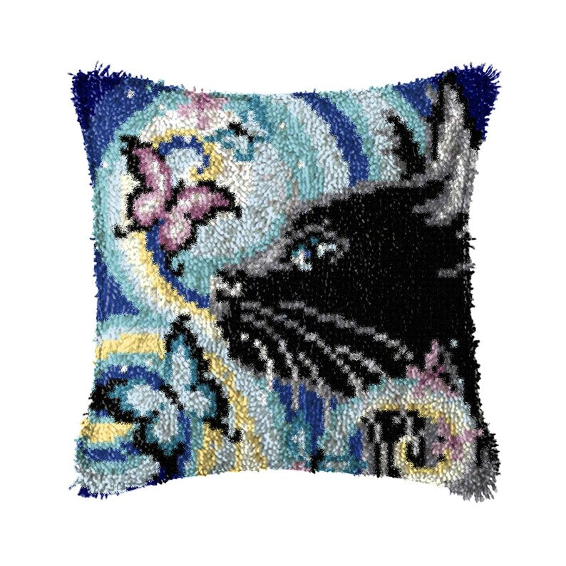 Cat with Butterflies Latch Hook Pillow Crocheting Kit