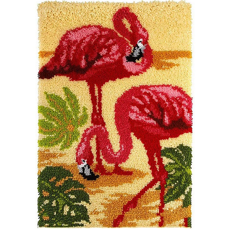 Flamingos with Leaves Latch Hook Rug Crocheting Knitting Kit