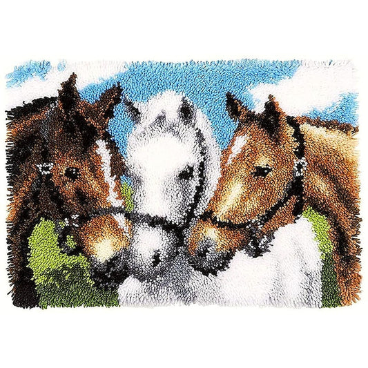 Three Horses Latch Hook Rug Crocheting Knitting Kit