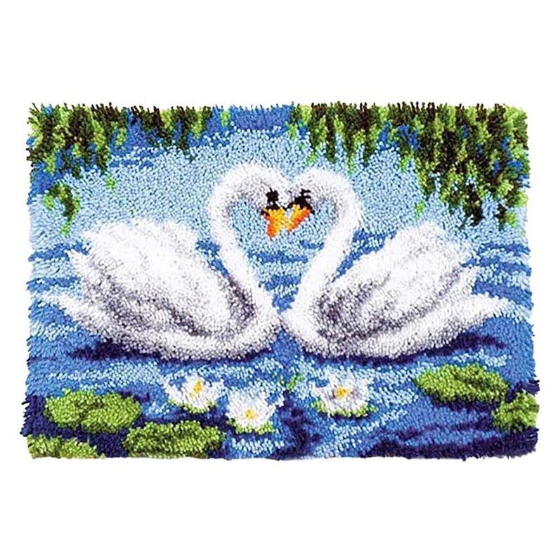 Swans Family Latch Hook Rug Crocheting Knitting Kit