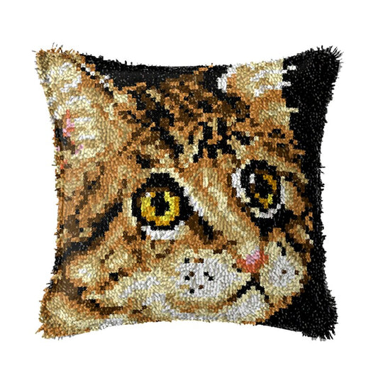 Brown Cat Latch Hook Pillow Crocheting Knitting Kit