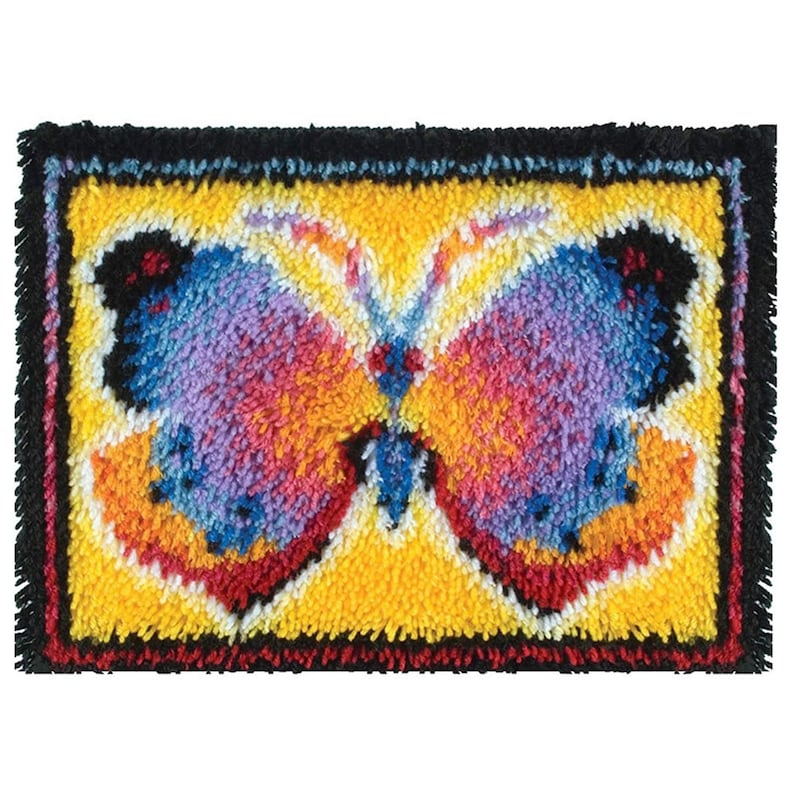 Multicolour Butterfly Latch Hook Rug Crocheting Knitting Kit