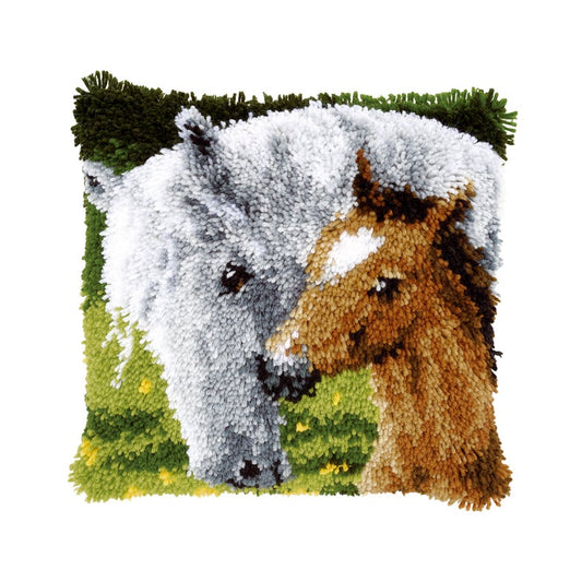 Horse Family Latch Hook Pillow Crocheting Kit