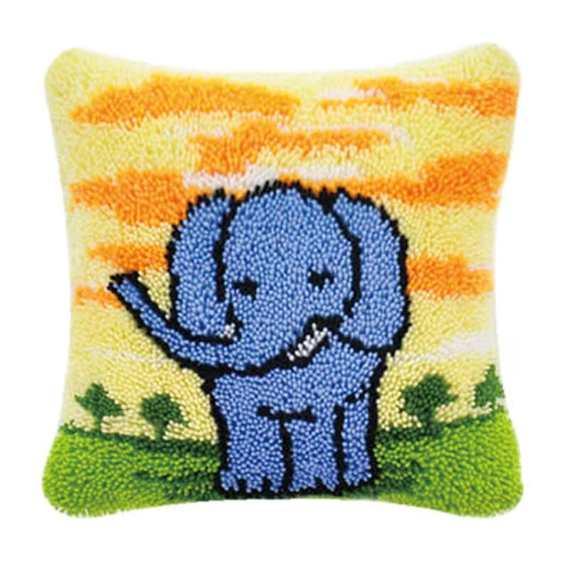Walking Elephant Latch Hook Pillow Crocheting Kit
