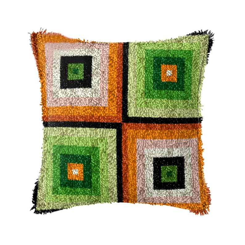Orange and Green Pattern Latch Hook Pillow Crocheting Kit